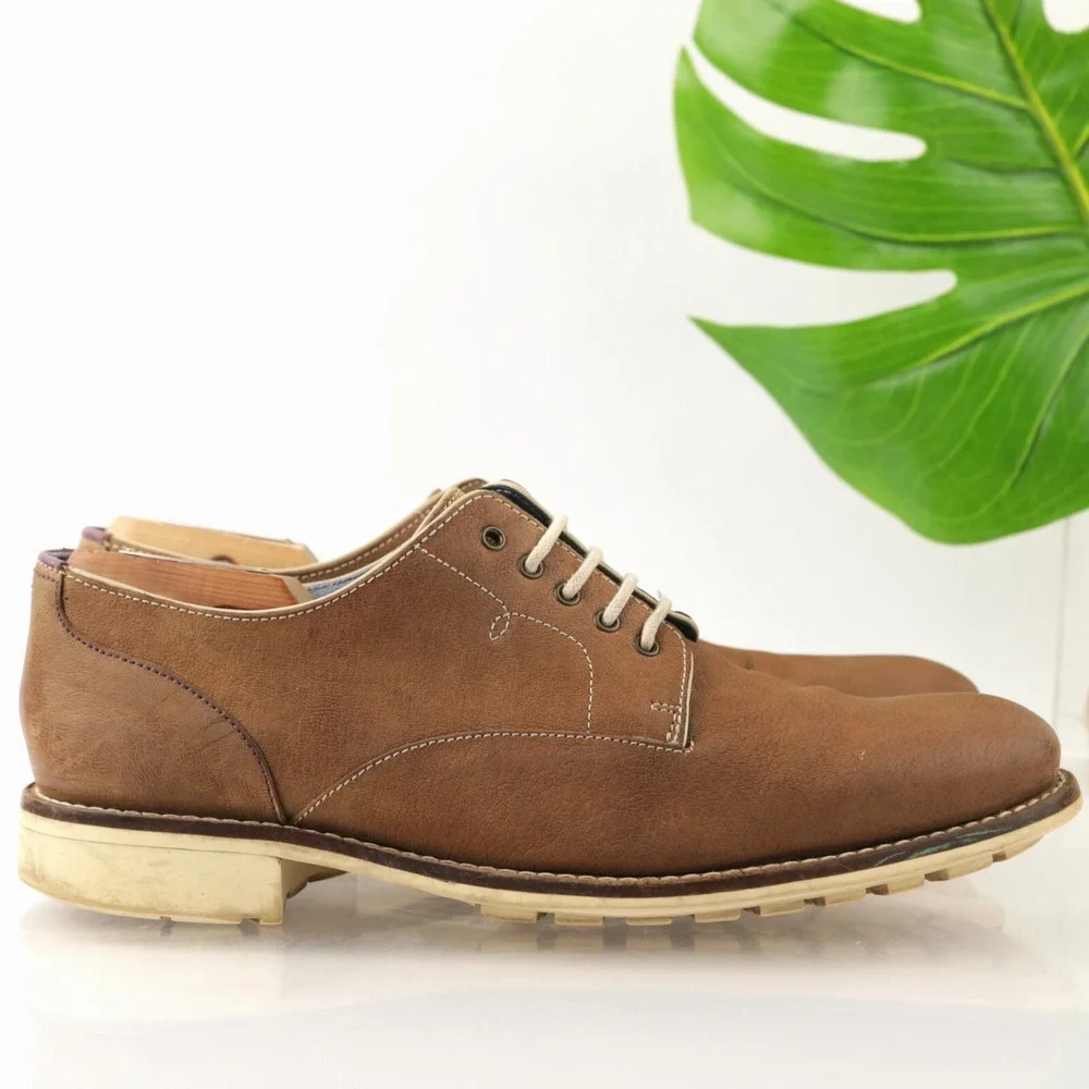 Ted Baker Mens Tich Oxford Size 8 Brown Leather Plain Toe Lug Sole Casual Shoes